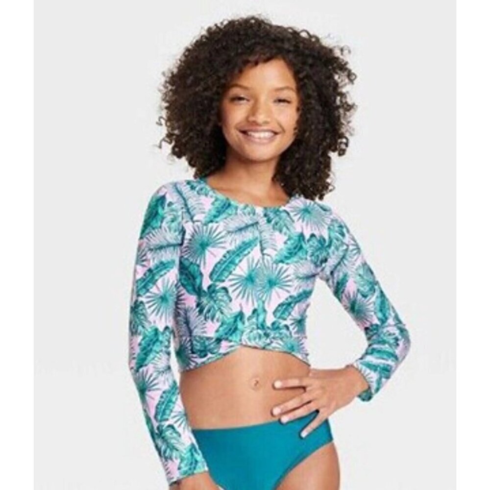 Art Class Girls XS 4/5 Miami Tropics with Front Twist Rash Guard Swim Top‎ 1542